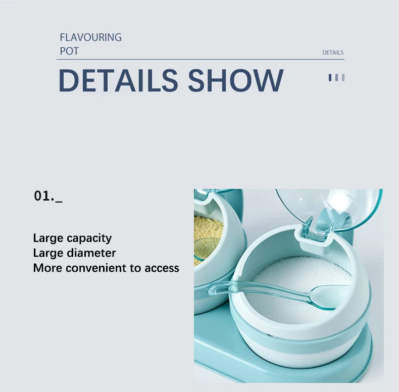 Kitchen Seasoning Box, Condiment Organizer, Spices Rack Storage Jars with Spoon Lid, Salt, Sugar and Pepper Shakers