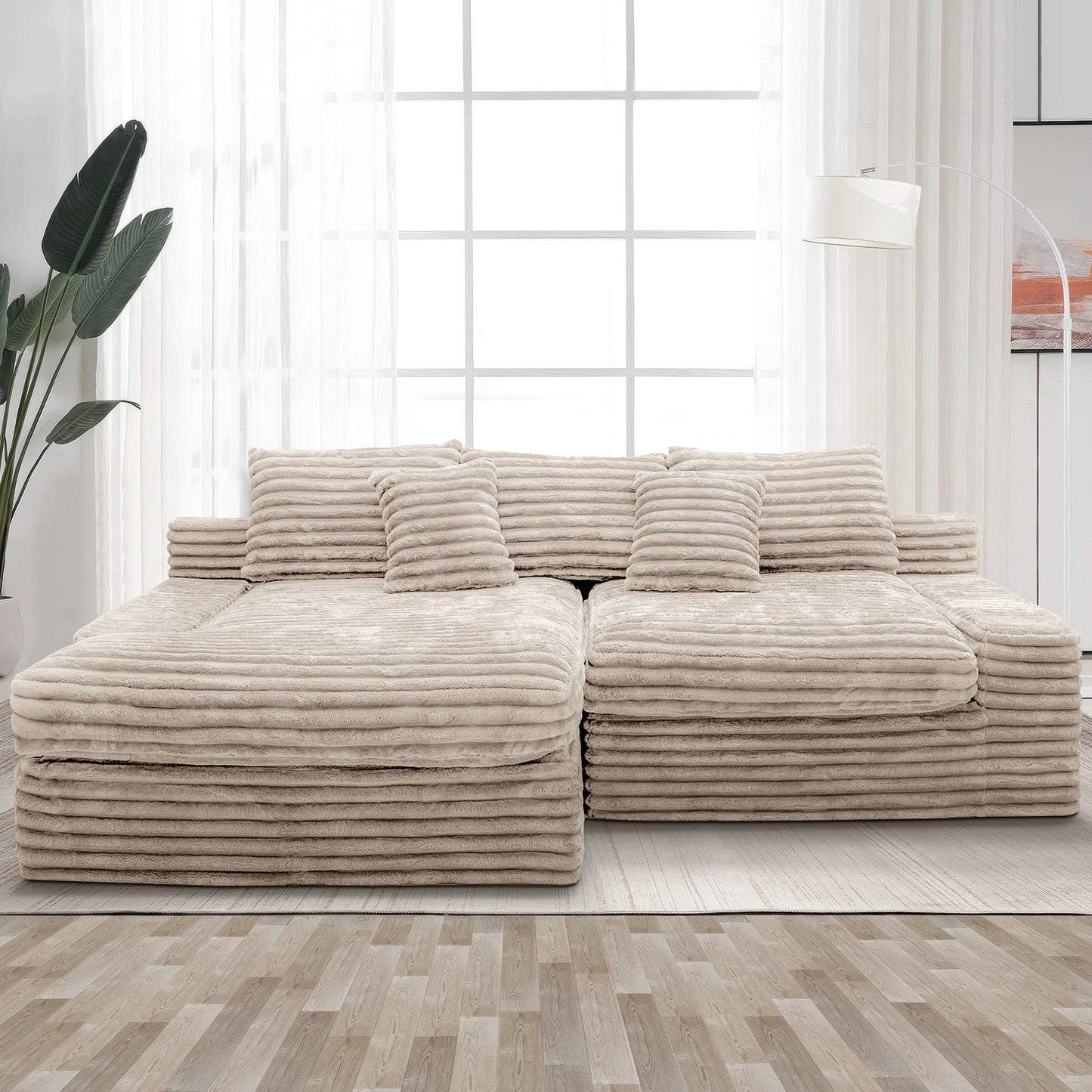 Modern Velvet Wood Leg Sectional Recliner Sofa Set Eco-Friendly Washable Fabric Adjustable Convertible Living Room Furniture