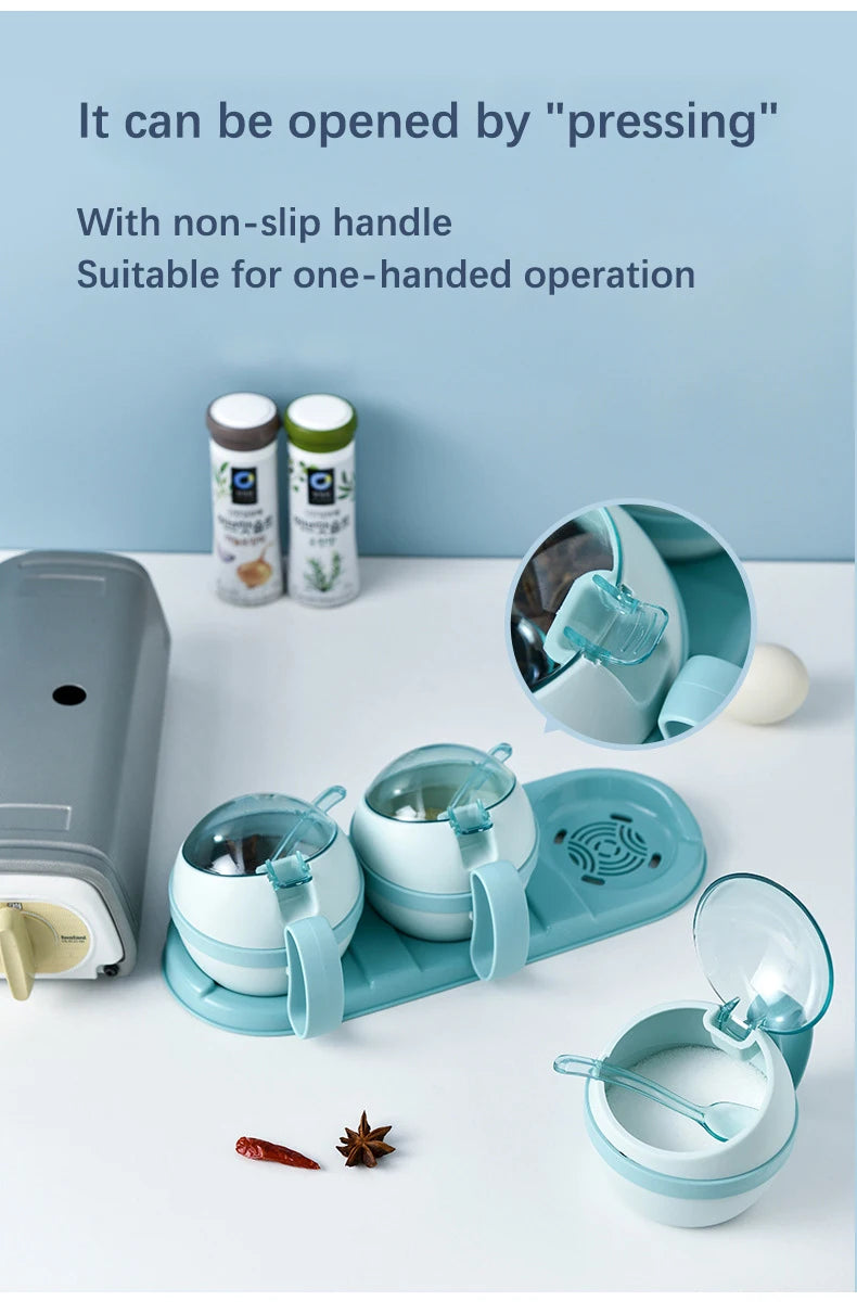 Kitchen Seasoning Box, Condiment Organizer, Spices Rack Storage Jars with Spoon Lid, Salt, Sugar and Pepper Shakers