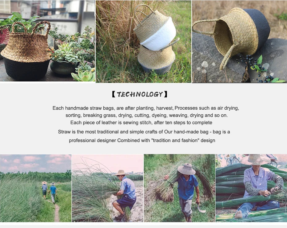 Home Cestas Mimbre Striped Wicker Storage Baskets Laundry Basket Handmade Collapsible Straw Patchwork Seagrass Osier Panier