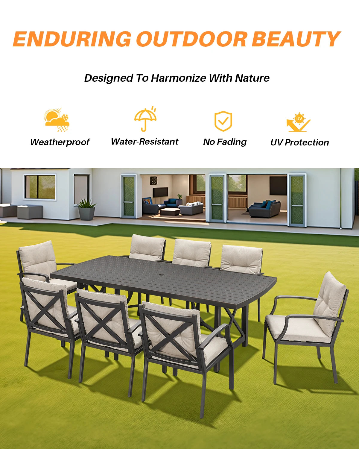 Premium 9-Piece Antique Outdoor Dining Set Lightweight Aluminum All-Weather UV-Resistant Free US Shipping Home School Furniture