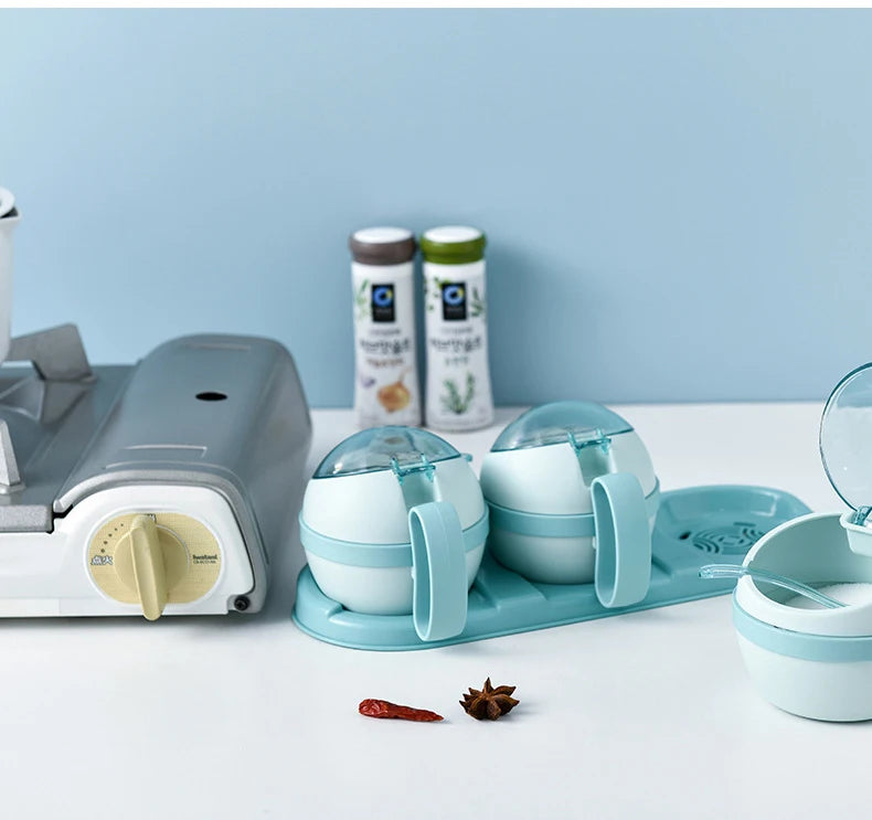 Kitchen Seasoning Box, Condiment Organizer, Spices Rack Storage Jars with Spoon Lid, Salt, Sugar and Pepper Shakers