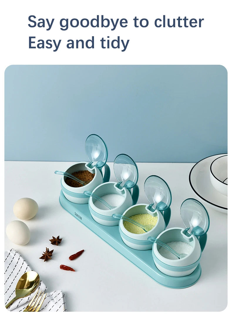 Kitchen Seasoning Box, Condiment Organizer, Spices Rack Storage Jars with Spoon Lid, Salt, Sugar and Pepper Shakers