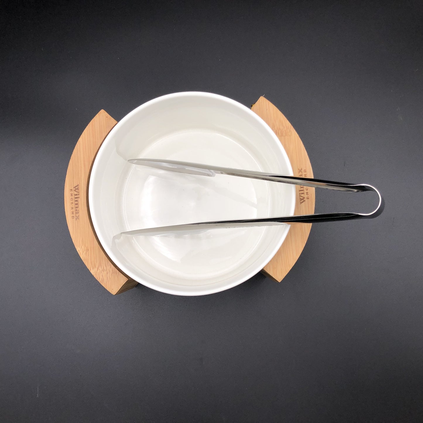 Medium Salad Bowl Set With Serving Tongs And A Bamboo Stand