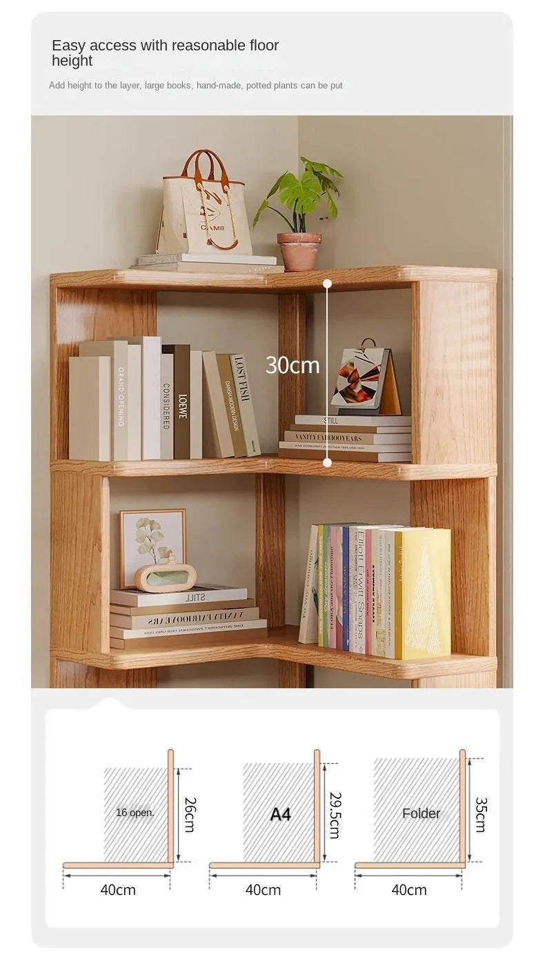 Solid wood corner bookshelf rack floor home living room corner multi-layer storage simple storage cabinet