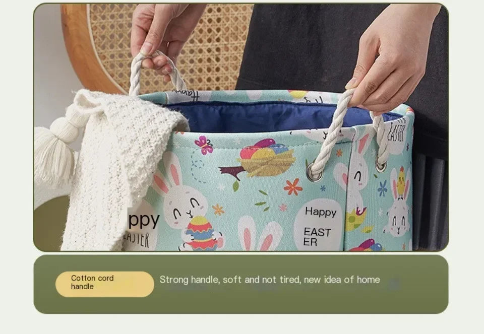 Toys Storage Baskets Collapsible Convenient Storage Basket Cartoon Print Thickened Fabric Drawstring Clutter Storage Organizer