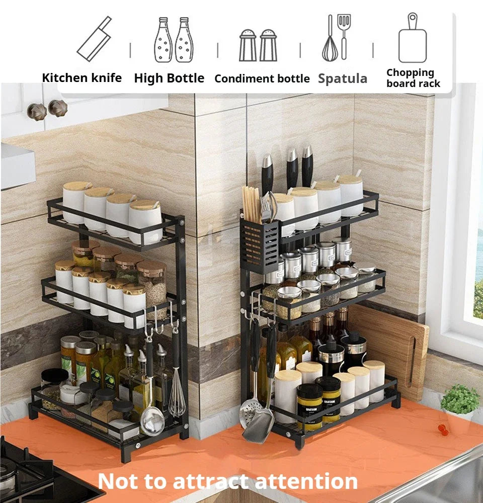 Kitchen Spice Rack Kitchen Storage Rack Household Accessories Multifunctional Dish Cutlery Knife Spoon Sink Rack Set Organizer