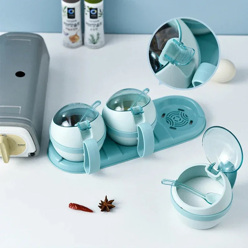 Kitchen Seasoning Box, Condiment Organizer, Spices Rack Storage Jars with Spoon Lid, Salt, Sugar and Pepper Shakers