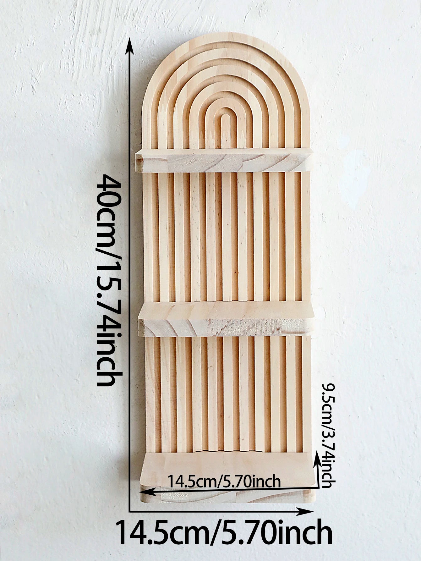 Boho 3-Tier Arched Wooden Wall Shelf – Natural Floating Display
