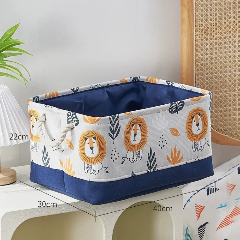 Toys Storage Baskets Collapsible Convenient Storage Basket Cartoon Print Thickened Fabric Drawstring Clutter Storage Organizer