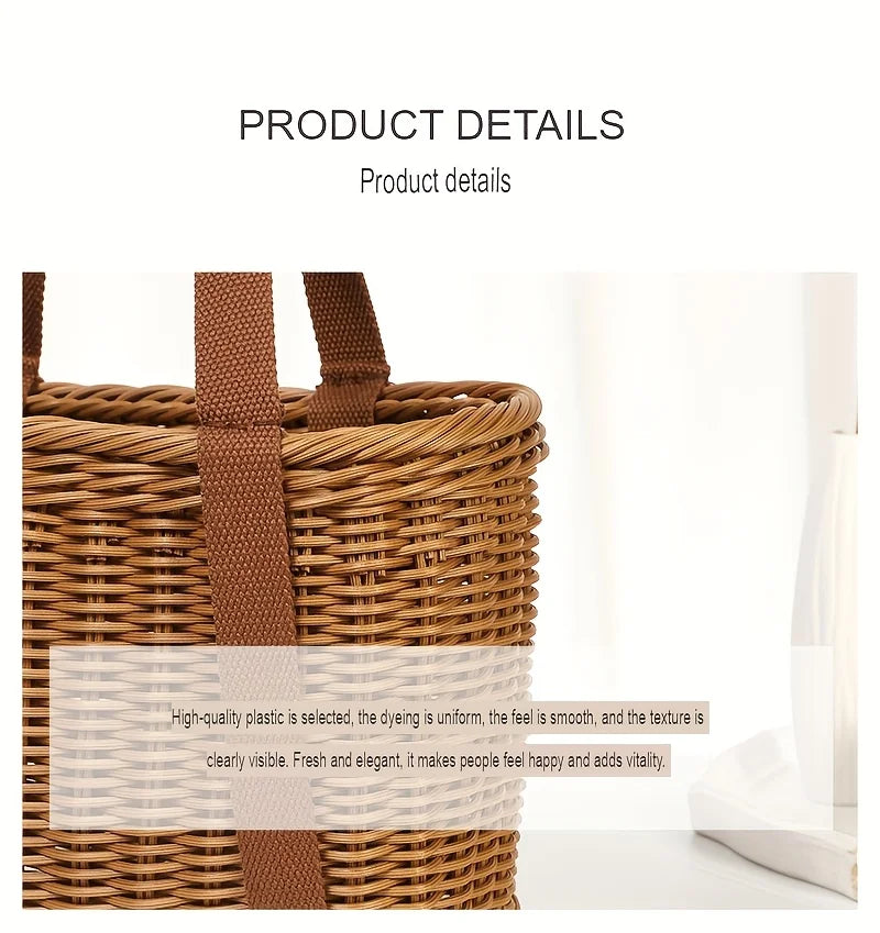 Large Handwoven Storage Basket for Shopping, Outdoor Use with Lid As Gift, Shelf Baskets Storage Baskets