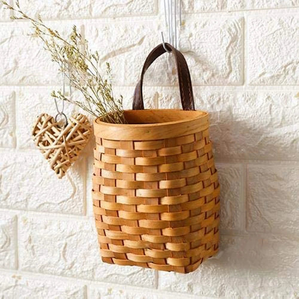 Wall Hanging Storage Baskets Wall Decorative Plant Flower Pot Bamboo Storage Basket for Home Garden Wedding Farmhouse Decoration