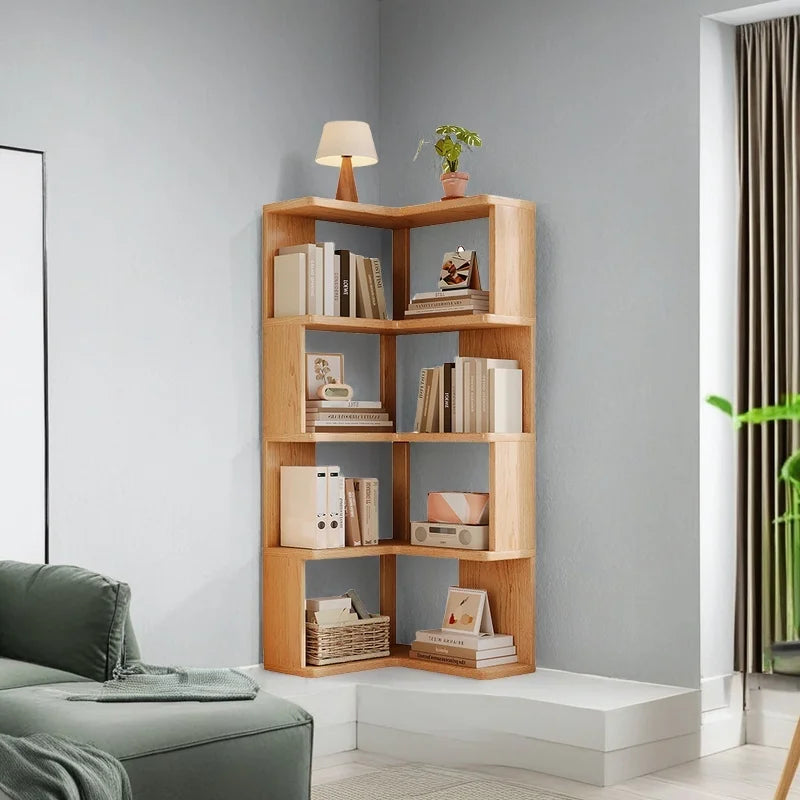 Solid Wood Corner Bookshelf 3-5 Tier Bookcase Storage Shelf Organizer Rack for Living Room Bedroom Home Office Furniture
