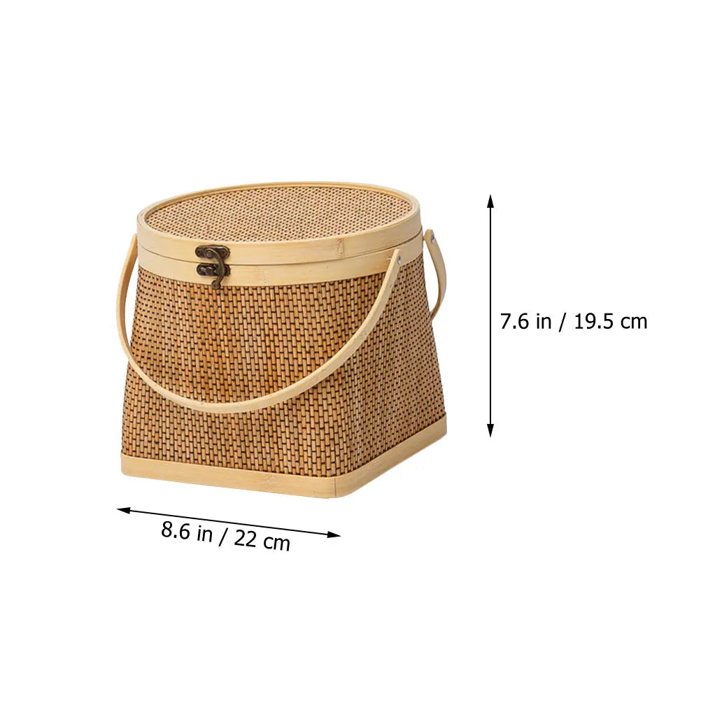 Bamboo Woven Storage Basket Flower Fruit Sundries Handle Basket Picnic Hamper Kitchen Organizer Home Decoration