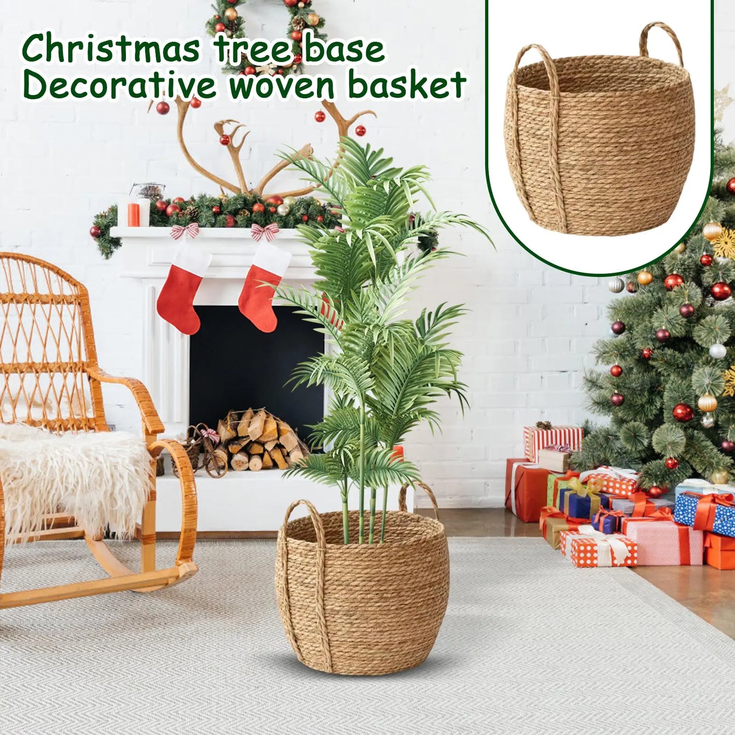 Christmas Tree Base Basket Festival Decorative Woven Basket Practical Multi Functional Family Holiday Basket Ornaments Navidad