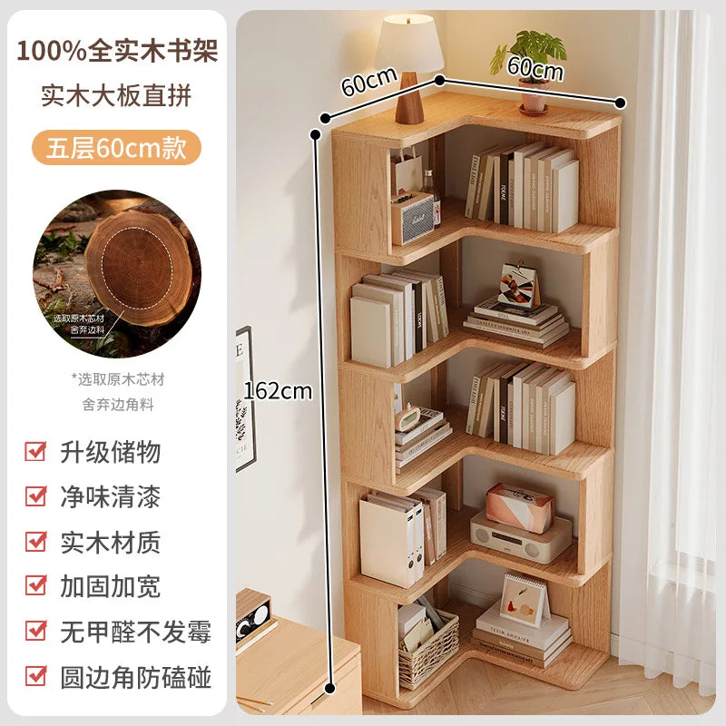 Solid Wood Corner Bookshelf 3-5 Tier Bookcase Storage Shelf Organizer Rack for Living Room Bedroom Home Office Furniture