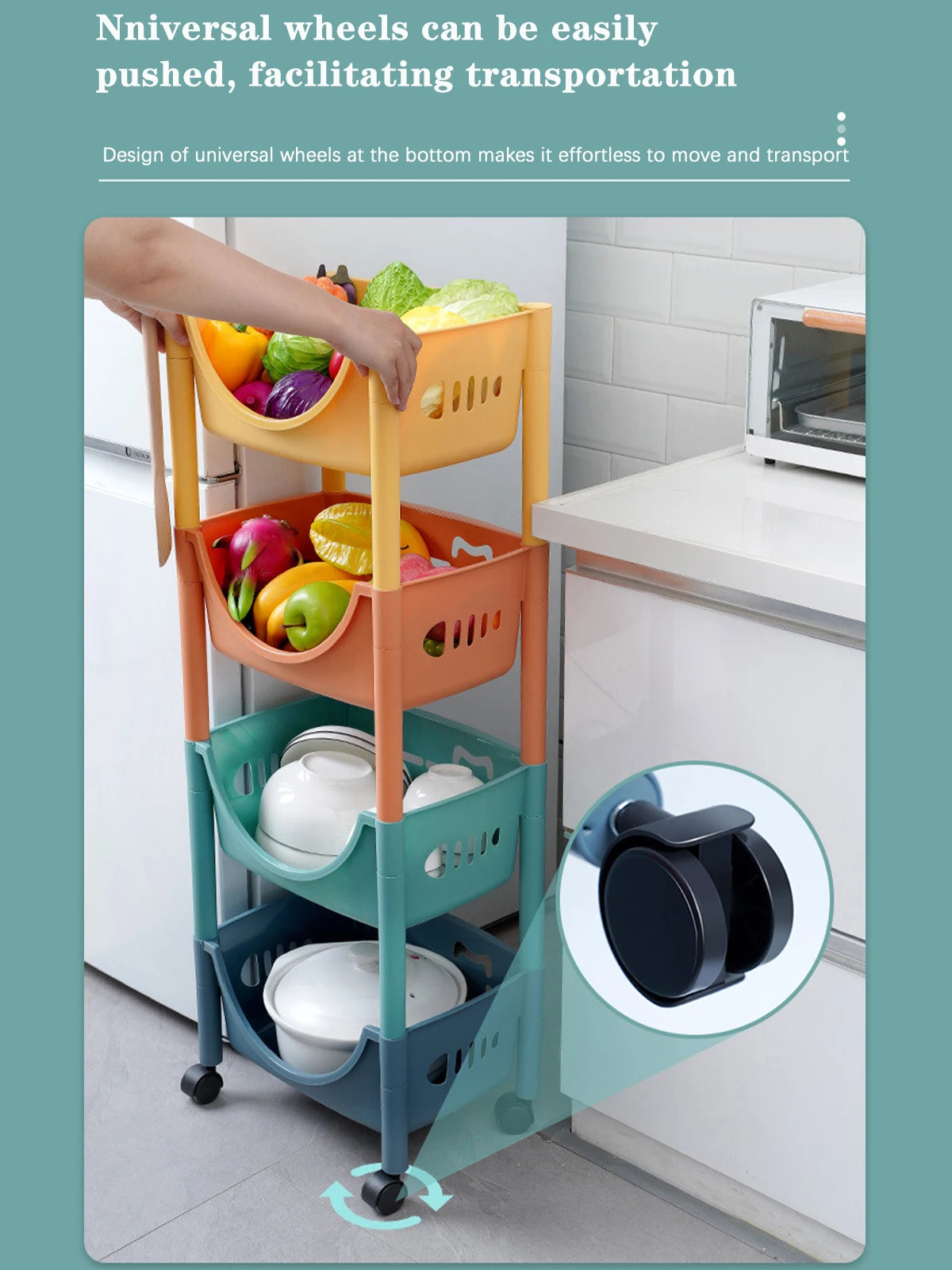 Kitchen Storage Trolley Movable Storage Cart Storage Racks for toy snack Large Capacity Storage Basket For Kitchen Living Room