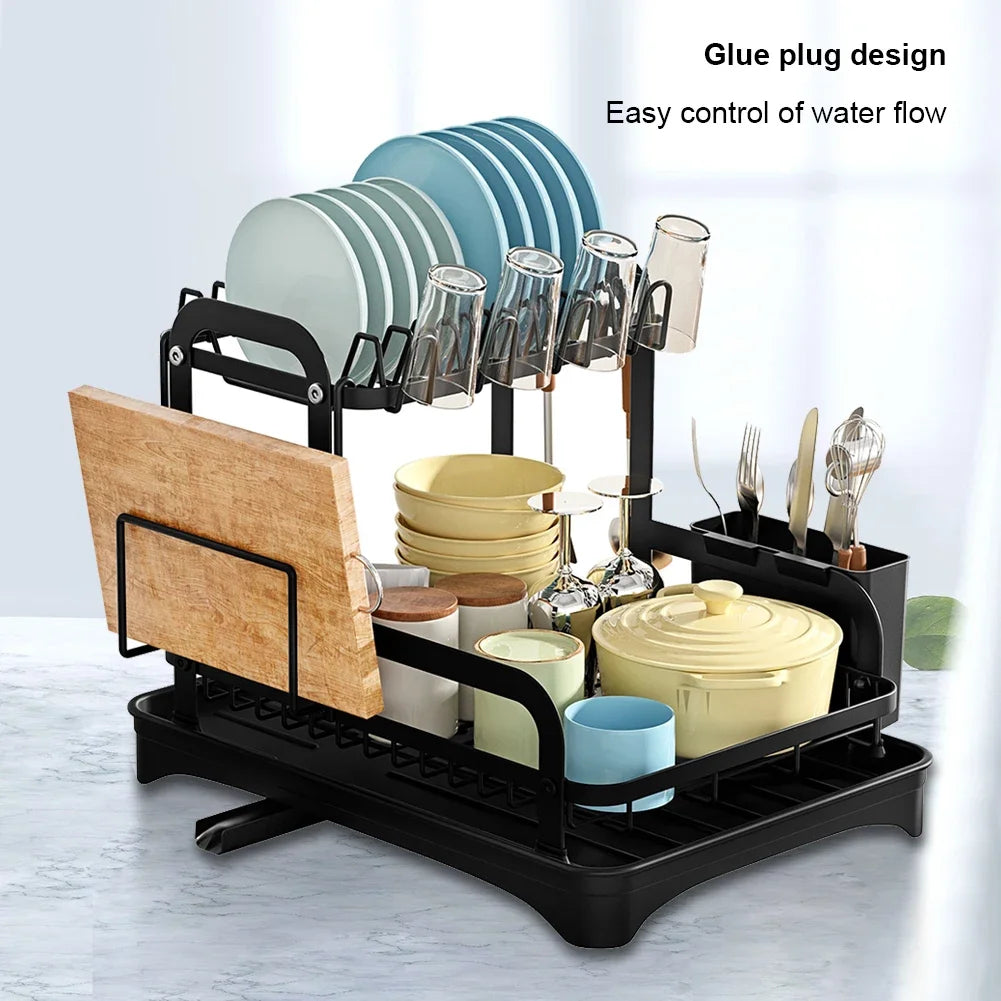 Kitchen Dish Storage Rack Multifunctional Countertop Organizer with Drainer for Bowls and Utensils Space Saving Home Essentials