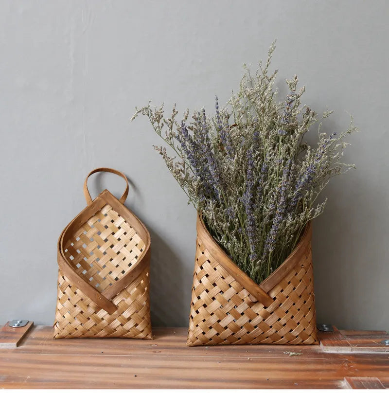 Bamboo Hanging Baskets Natural Handmade Woven Storage Basket Plant Flower Pot Wedding Home Garden Wall Decoration