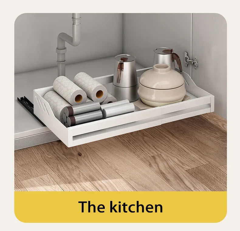 Kitchen Cabinet Basket With Slide Rails Drawer Type Bowl Dish Spice Box Storage Rack Scalable Shelf Bathroom Cabinets Organizer