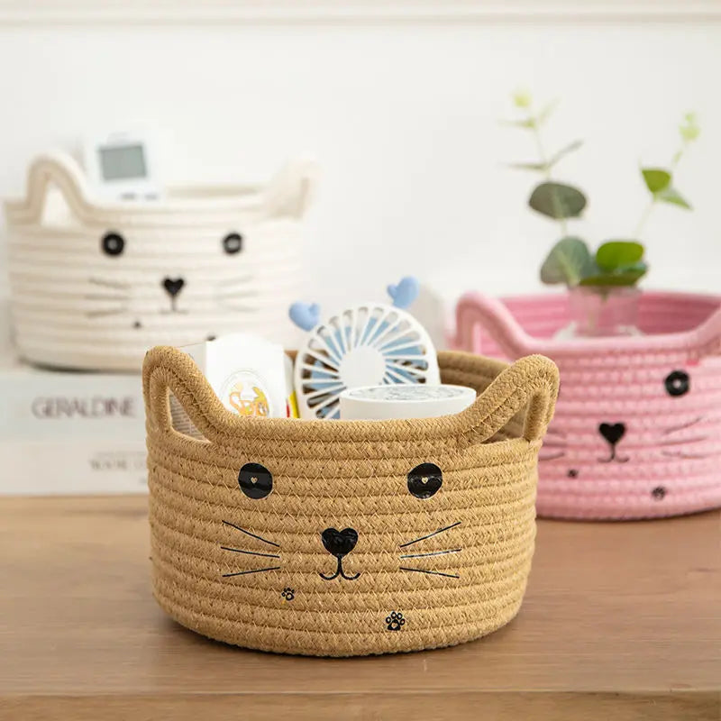 Cute Storage Baskets Cotton Woven Bedroom Household Decor Organizer Case Key Snacks Desktop Sundries Deposit Tidy Box Items Home