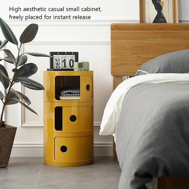 Plastic Round Bedside Table Book Cosmetics Snack Storage Cabinet 3-Tier Living Room Sofa Side Storage Table Portable Nightstand