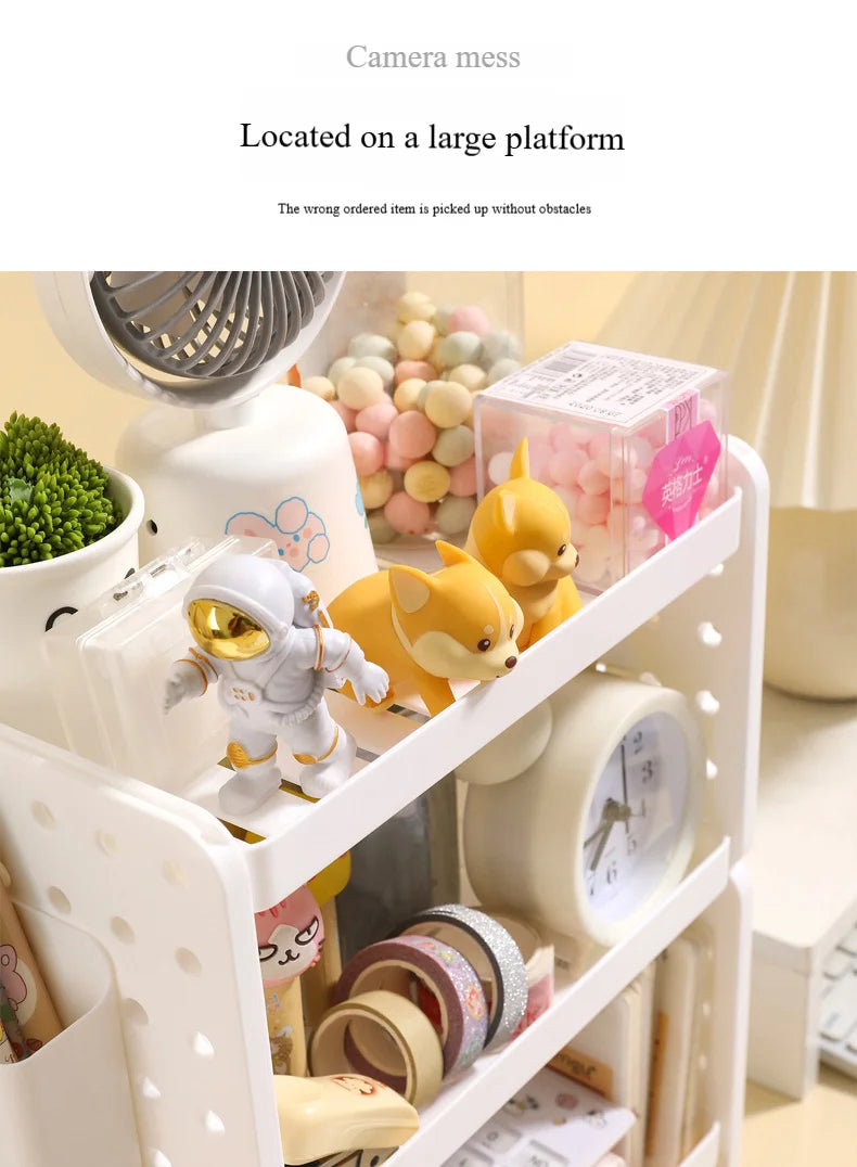 3-Tier Desktop Organizer Shelf with Pegboard – Modular Desk Storage Rack with Hooks & Compartments