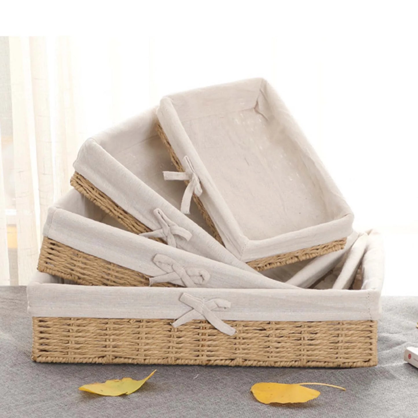 Woven Baskets Handwoven Picnic Basket Display Storage Paper Rope Storage Basket for Cosmetics Lunch Appetizer Snacks Dinner