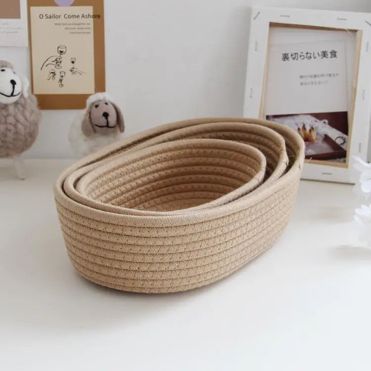 Woven Storage Baskets Multifunctional Desktop Sundries Cosmetics Kids Toys Organizer Box Desk Stationery Space Saving Cases