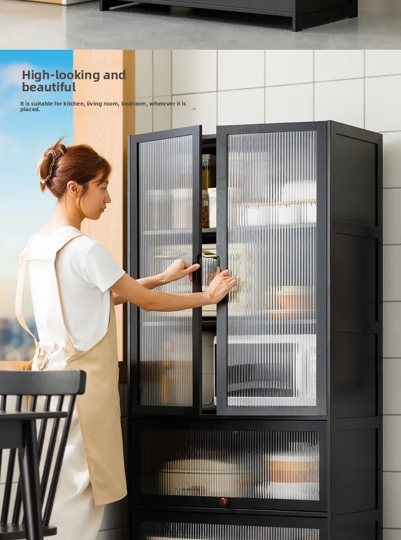 Kitchen shelf, floor standing multifunctional bowl cabinet, microwave oven cabinet, dining side storage cabinet