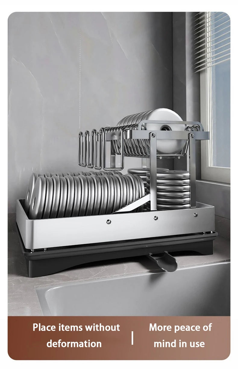 Kitchen Stainless Steel Dish Drainer Chopsticks Knives Forks and Cup Organizer Countertop ShelvesFoldable Multifunctional Rack