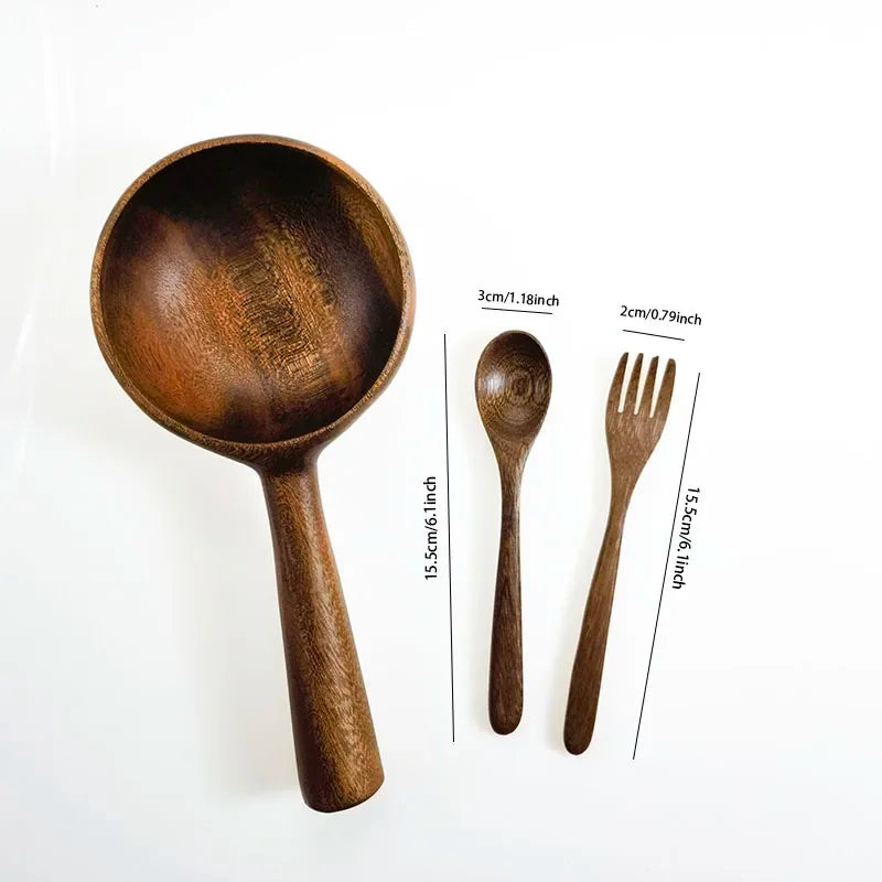 Kitchen Bar Utensils, Wooden Cutlery, Bowls, Spoons, Forks Set, Can be Used for Travel, Picnic,  Portable Eco-friendly, Chunky