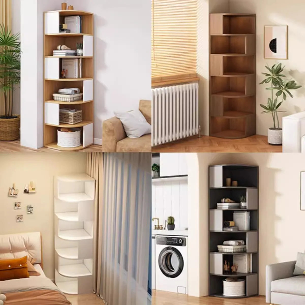 Solid Wood Wall-Mounted Corner Shelf Unit Narrow Bookshelf with Storage Space-Saving Design for Small Living Room & Home Office