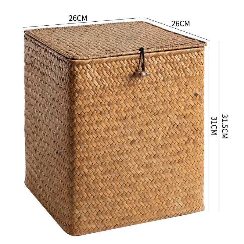 Grass Storage Basket Woven Organizer Baskets Decorative Large Capacity Bedroom Basket Luxury Toys Organizers Baskets with Lid