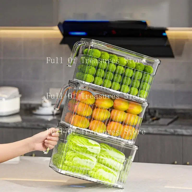 Refrigerator Produce Storage Containers with Drain Basket for Fruits & Vegetables
