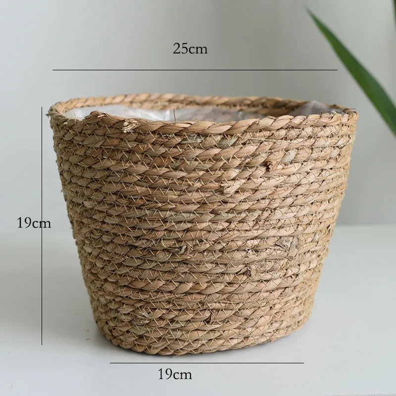 Handwoven Straw Plant Basket — Natural Indoor & Outdoor Planter Cover