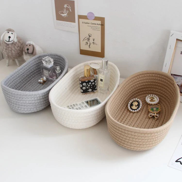 Woven Storage Baskets Multifunctional Desktop Sundries Cosmetics Kids Toys Organizer Box Desk Stationery Space Saving Cases