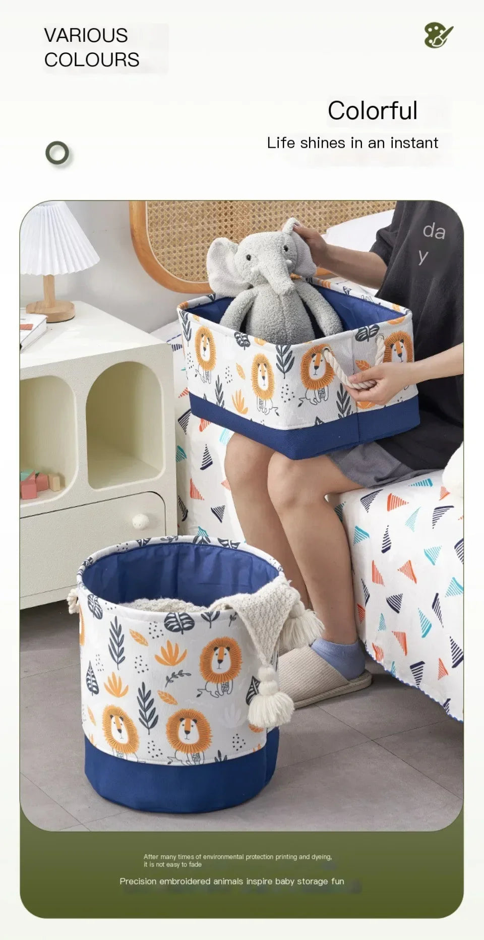 Toys Storage Baskets Collapsible Convenient Storage Basket Cartoon Print Thickened Fabric Drawstring Clutter Storage Organizer