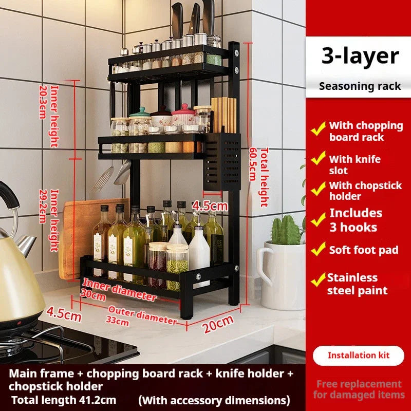 Kitchen Spice Rack Kitchen Storage Rack Household Accessories Multifunctional Dish Cutlery Knife Spoon Sink Rack Set Organizer