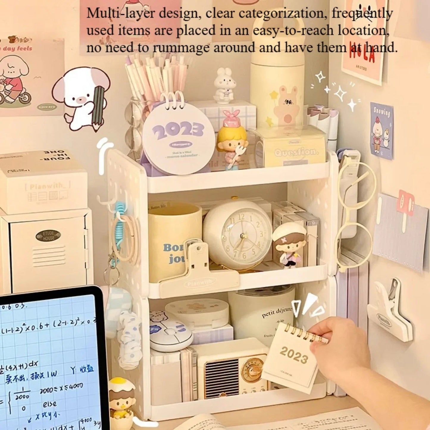 3-Tier Desktop Organizer Shelf with Pegboard – Modular Desk Storage Rack with Hooks & Compartments