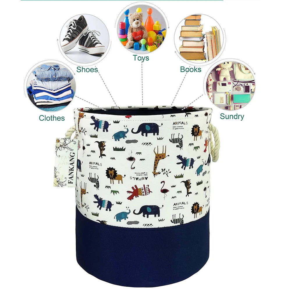 Toys Storage Baskets Collapsible Convenient Storage Basket Cartoon Print Thickened Fabric Drawstring Clutter Storage Organizer