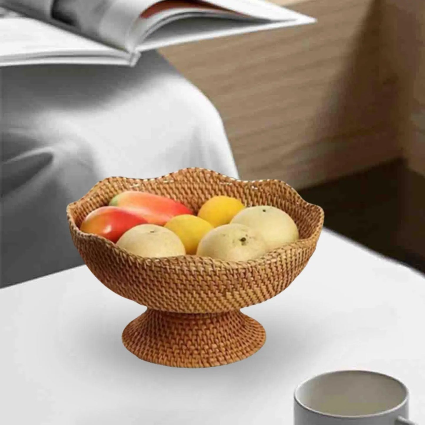Woven Fruit Basket Decorative Pantry Organizer Food Snack Serving Basket for Countertop Bathroom Picnic Party Dining Room