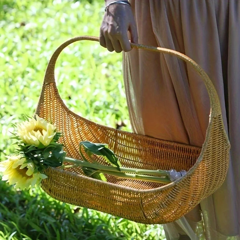 Handwoven Rattan Bread & Fruit Basket — Natural Rustic Serveware