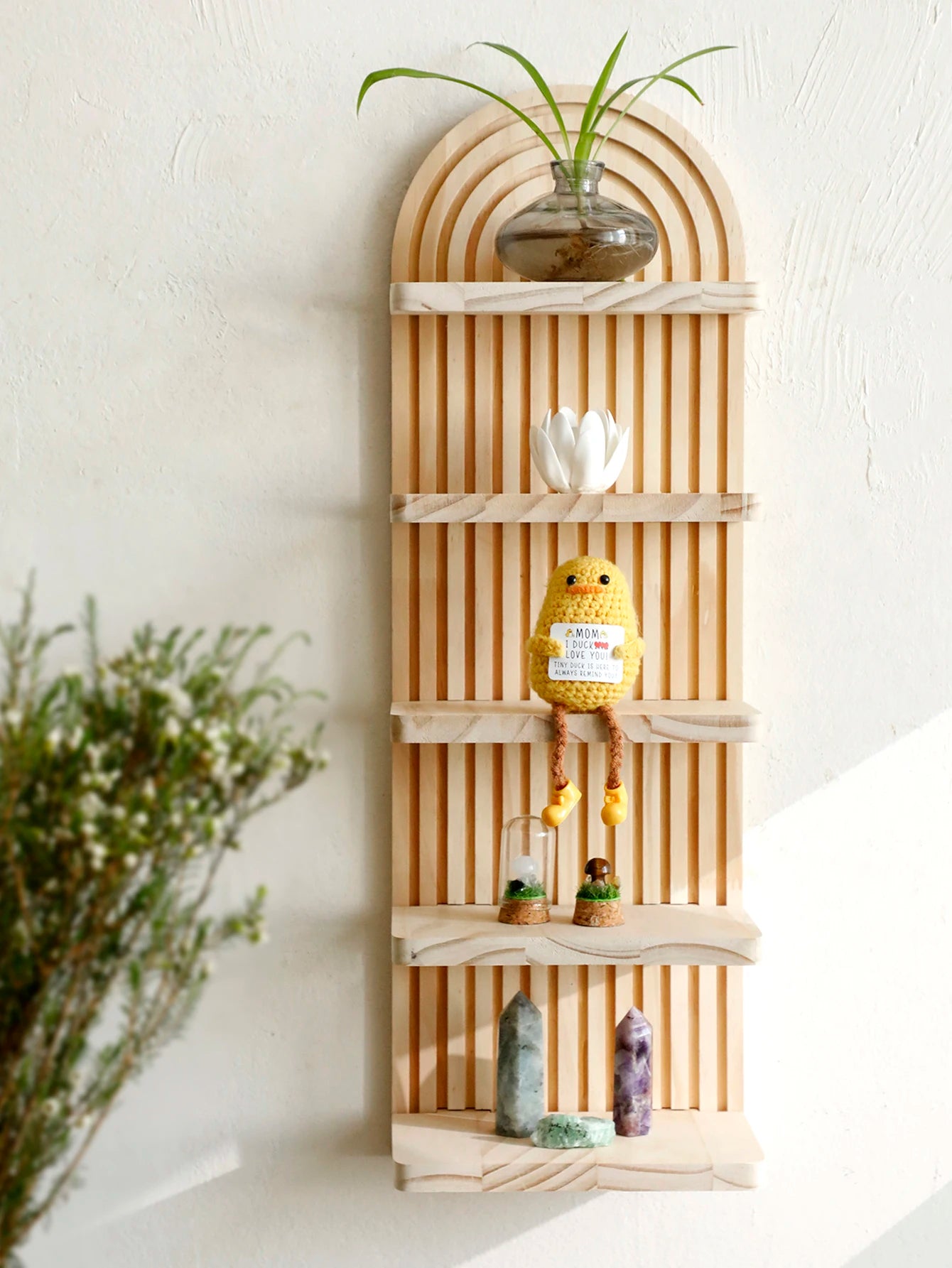 5-Tier Arched Wooden Wall Shelf – Natural Floating Display