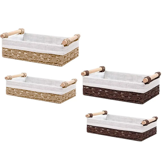2x Woven Baskets Rectangular Organizer Bins Display Decorative Paper Rope Storage Baskets for Perfume Coffee Cosmetics Fruits