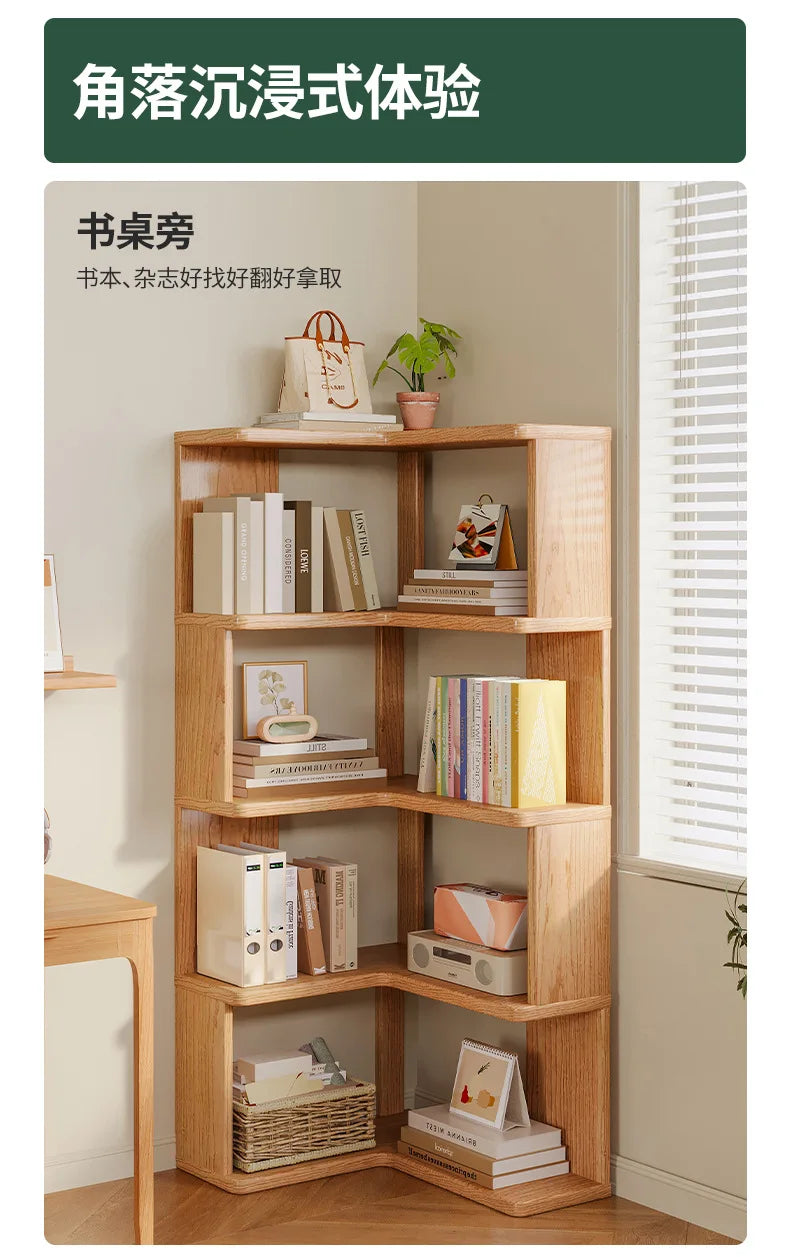 Solid Wood Corner Bookshelf 3-5 Tier Bookcase Storage Shelf Organizer Rack for Living Room Bedroom Home Office Furniture