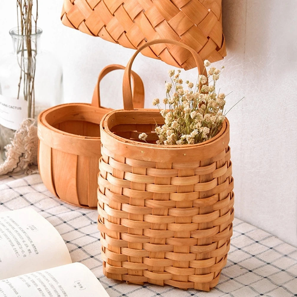 Wall Hanging Storage Baskets Wall Decorative Plant Flower Pot Bamboo Storage Basket for Home Garden Wedding Farmhouse Decoration