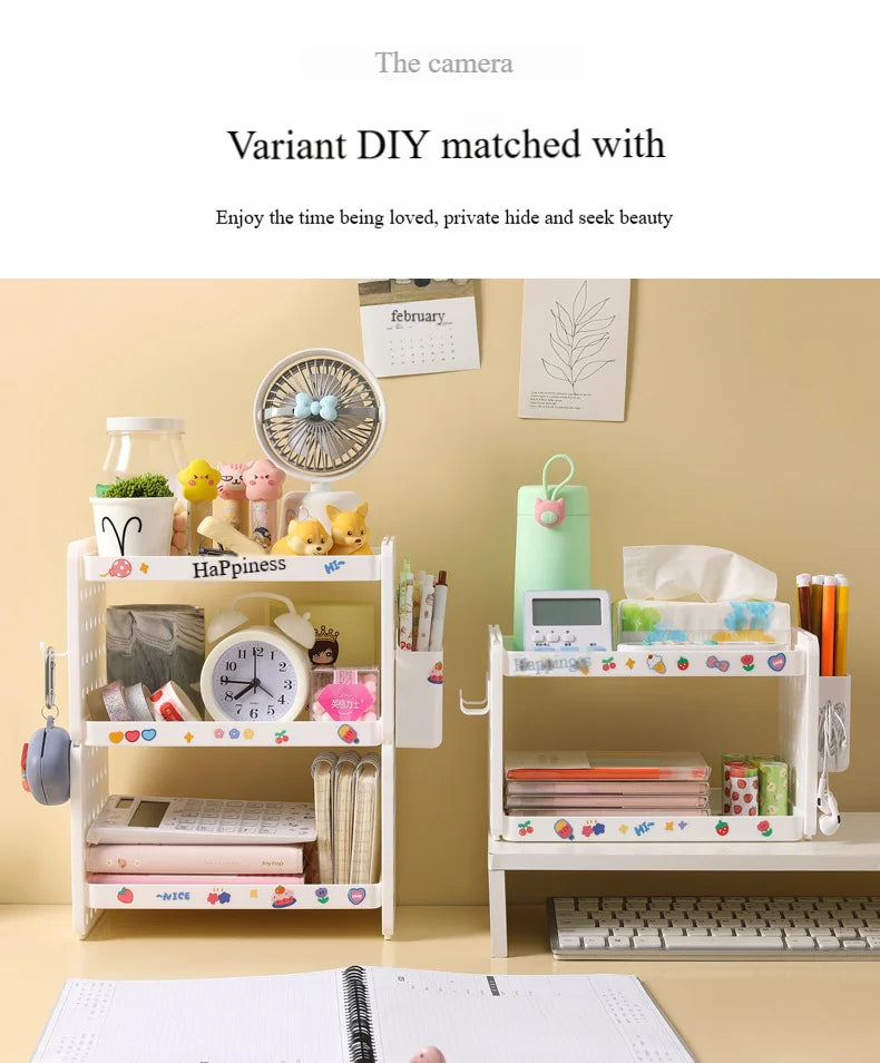 3-Tier Desktop Organizer Shelf with Pegboard – Modular Desk Storage Rack with Hooks & Compartments