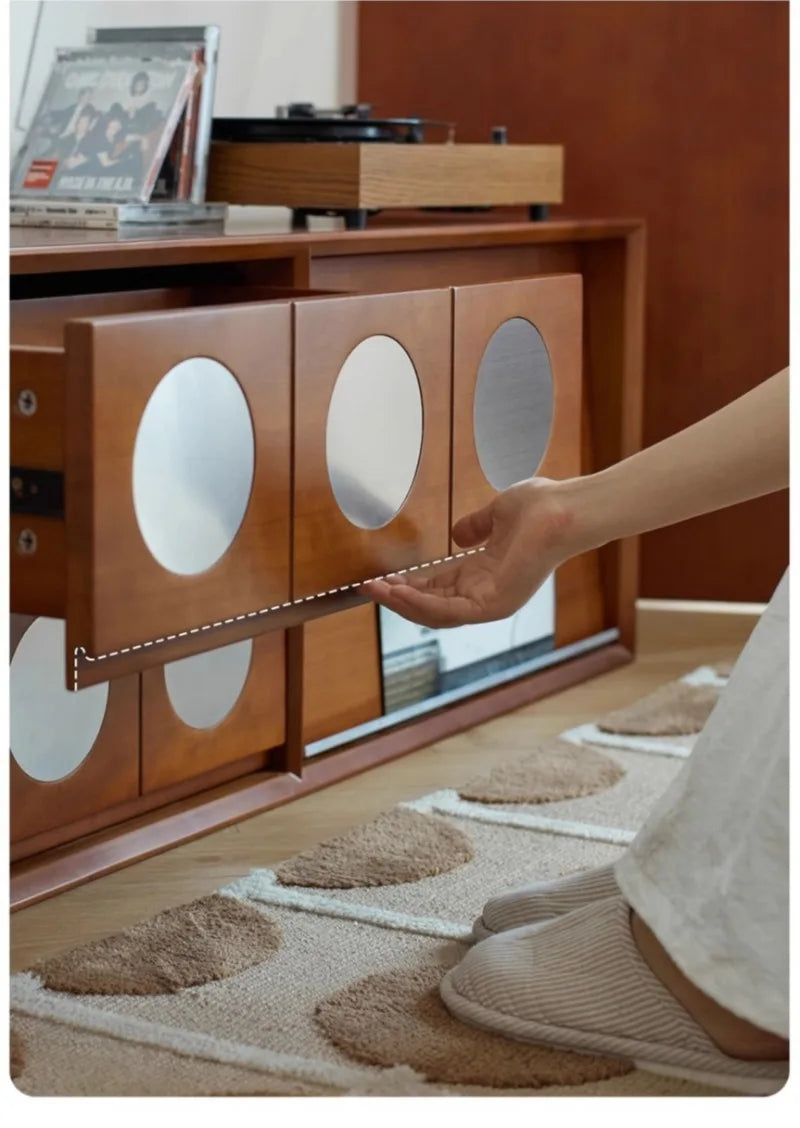 Retro Solid Wood Combination TV Cabinet Living Room Storage Lockers French Floor Bedroom Bedside Storage Cabinet Can Stacked