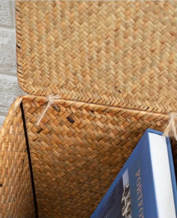 Grass Storage Basket Woven Organizer Baskets Decorative Large Capacity Bedroom Basket Luxury Toys Organizers Baskets with Lid